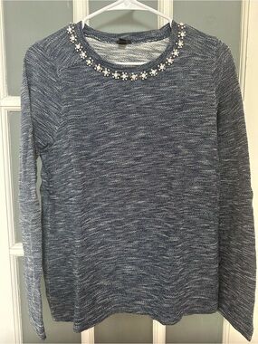 J. Crew Blue Jeweled Crewneck Top